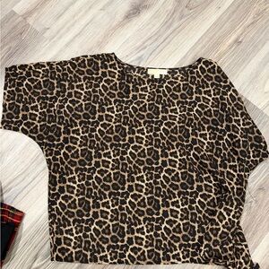 Michael Kors Leopard Print Sleeve Top - Brown/Black